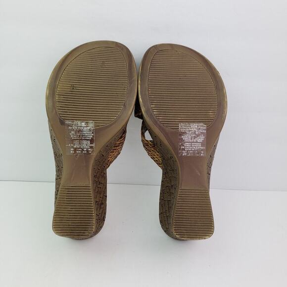 Bongo Womens Size 8.5 Neutral Brown Slip On Woven Wedge Slide Sandals - Picture 10 of 11